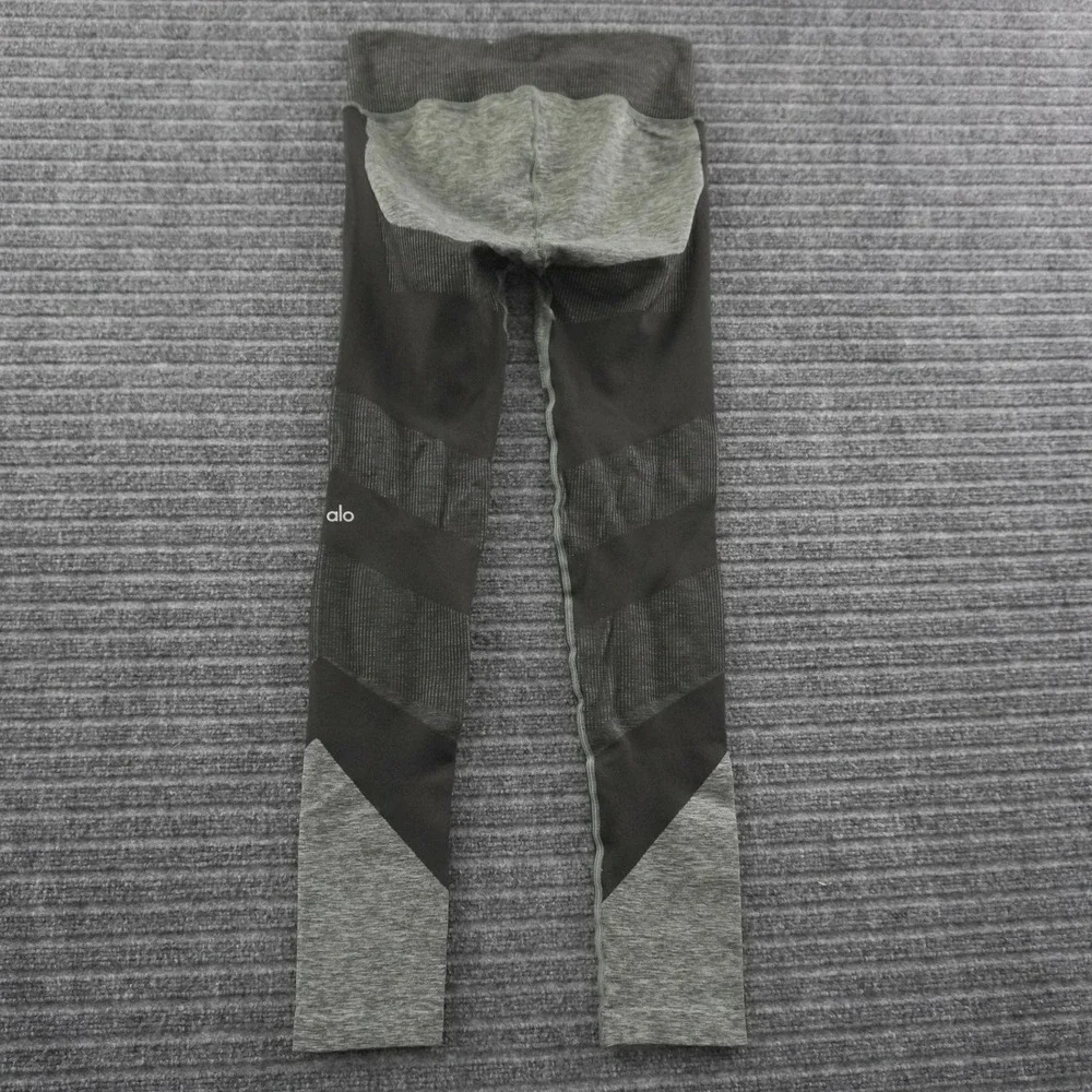 Alo Yoga Leggings Womens S Grey Black Seamless Colorblock High Rise Activewear